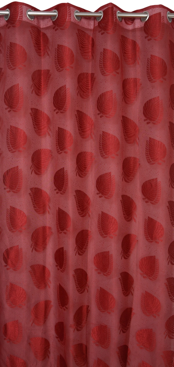 Tanishka fab Semi Transparent  Net Curtains (florel Design ,Red) Pack of 2 - Window (4x5 Feet)