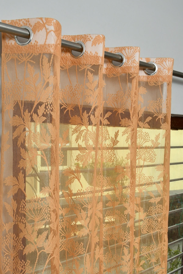 Tanishka fab Semi Transparent  Net Curtains (florel Design ,Gold) Pack of 2 - Window (4x5 feet)
