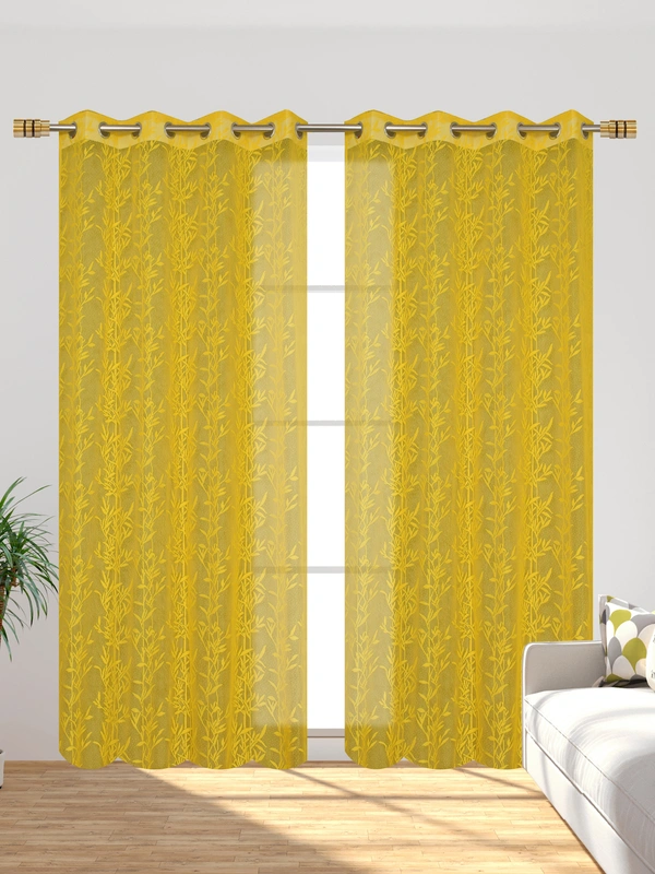 Tanishka fab Semi Transparent  Net Curtains (florel Design ,Yellow) Pack of 2 - Window (4x5 Feet)