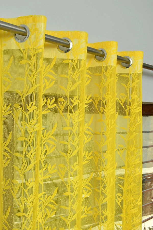 Tanishka fab Semi Transparent  Net Curtains (florel Design ,Yellow) Pack of 2 - Window (4x5 Feet)