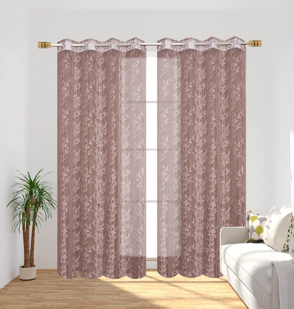 Tanishka fab Semi Transparent  Net Curtains (florel Design ,Wine) Pack of 2 - Window (4x5 Feet)