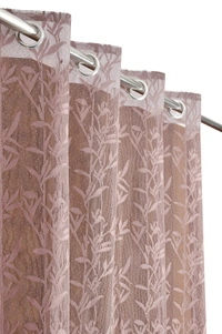 Tanishka fab Semi Transparent  Net Curtains (florel Design ,Wine) Pack of 2 - Window (4x5 Feet)