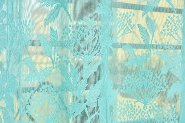 Tanishka fab Semi Transparent  Net Curtains (florel Design ,Aqua) Pack of 2 - Window (4x5 Feet)