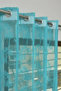 Tanishka fab Semi Transparent  Net Curtains (florel Design ,Aqua) Pack of 2 - Window (4x5 Feet)