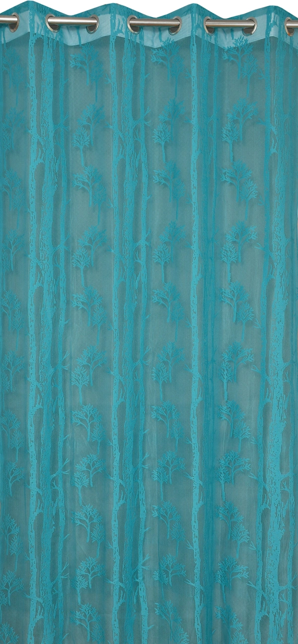 Tanishka fab Semi Transparent  Net Curtains (florel Design ,Aqua) Pack of 2 - Window (4x5 Feet)
