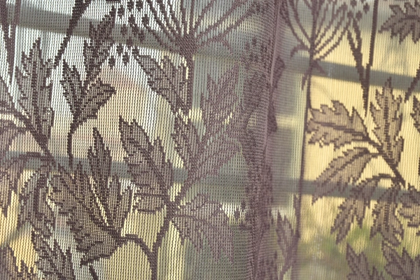 Tanishka fab Semi Transparent  Net Curtains (florel Design , Wine) Pack of 2 - Window (4x5 feet)