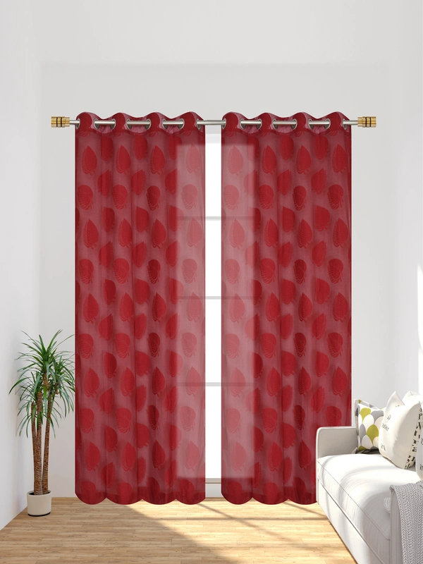 Tanishka fab Semi Transparent  Net Curtains (florel Design ,Red) Pack of 2 - Door (4x7 Feet)