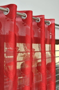 Tanishka fab Semi Transparent  Net Curtains (florel Design ,Red) Pack of 2 - Door (4x7 Feet)