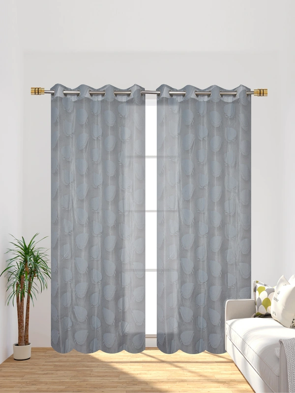 Tanishka fab Semi Transparent  Net Curtains (florel Design ,Gray) Pack of 2 - Door (4x7 Feet)