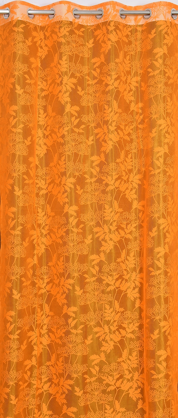 Tanishka fab Semi Transparent  Net Curtains (florel Design ,Orange) Pack of 2 - Window (4x5 feet)