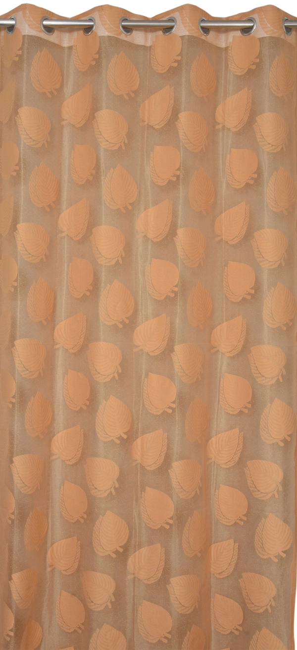 Tanishka fab Semi Transparent  Net Curtains (florel Design ,Gold) Pack of 2 - Window (4x5 feet)