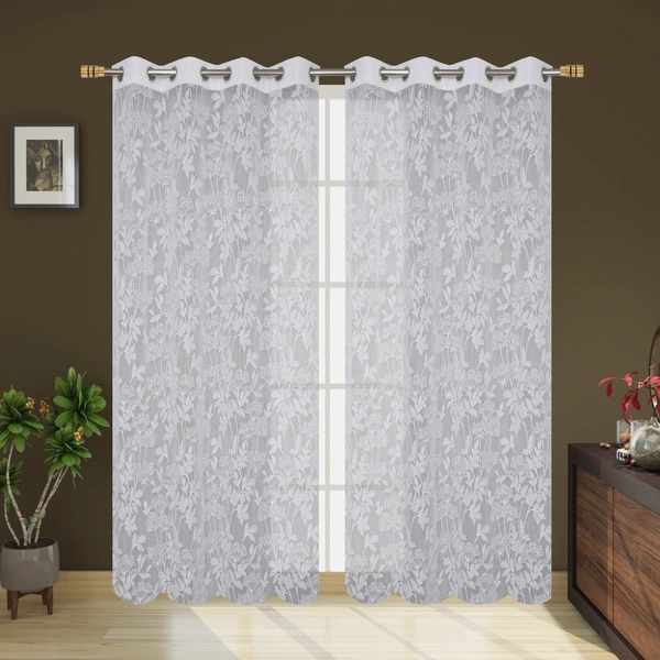 Tanishka fab Semi Transparent  Net Curtains (florel Design , White) Pack of 2 - Window (4x5 feet)