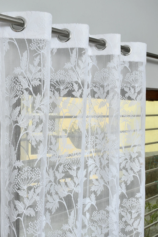 Tanishka fab Semi Transparent  Net Curtains (florel Design , White) Pack of 2 - Window (4x5 feet)
