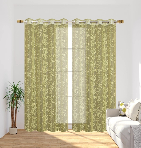 Tanishka fab Semi Transparent  Net Curtains (florel Design ,Green) Pack of 2 - Window (4x5 feet)