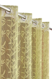Tanishka fab Semi Transparent  Net Curtains (florel Design ,Green) Pack of 2 - Window (4x5 feet)