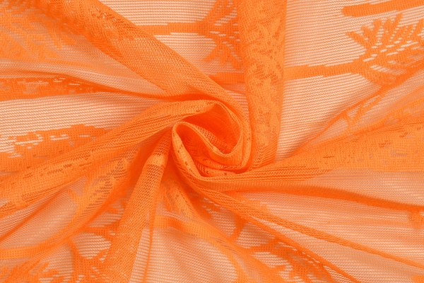 Tanishka fab Semi Transparent  Net Curtains (florel Design ,Orange) Pack of 2 - Window (4x5 feet)