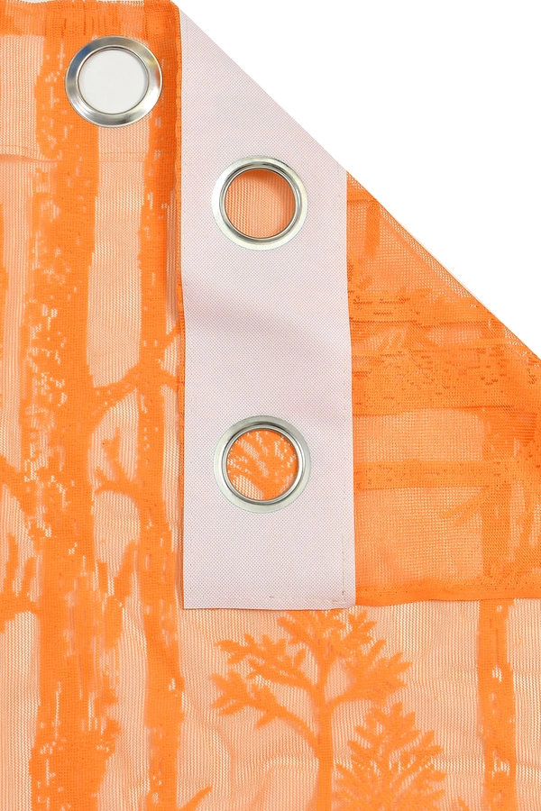 Tanishka fab Semi Transparent  Net Curtains (florel Design ,Orange) Pack of 2 - Window (4x5 feet)
