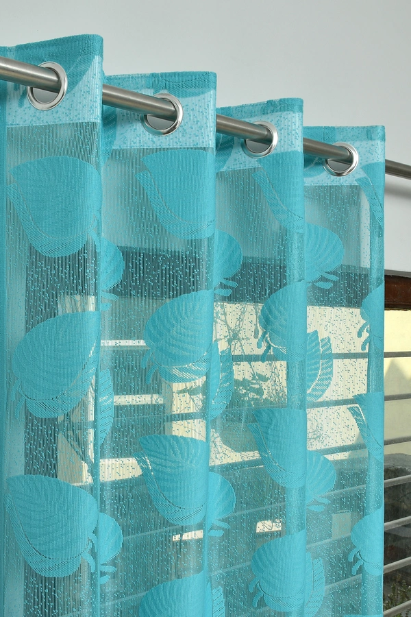Tanishka fab Semi Transparent  Net Curtains (florel Design ,Aqua) Pack of 2 - Window (4x5 feet)