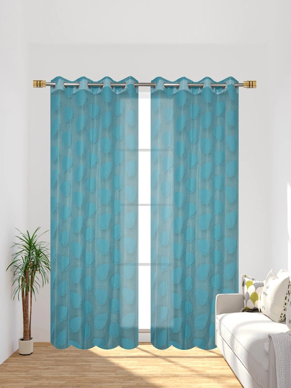 Tanishka fab Semi Transparent  Net Curtains (florel Design ,Aqua) Pack of 2 - Window (4x5 feet)