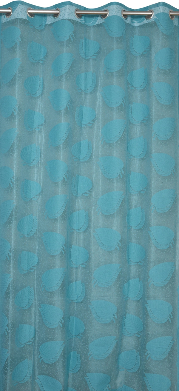 Tanishka fab Semi Transparent  Net Curtains (florel Design ,Aqua) Pack of 2 - Window (4x5 feet)