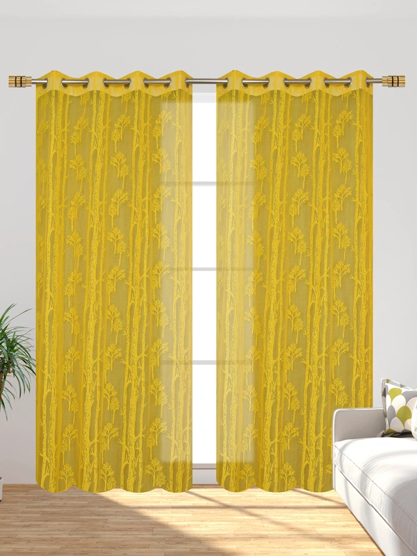 Tanishka fab Semi Transparent  Net Curtains (florel Design ,Yellow) Pack of 2 - Window (4x5 feet)