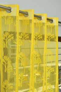 Tanishka fab Semi Transparent  Net Curtains (florel Design ,Yellow) Pack of 2 - Window (4x5 feet)