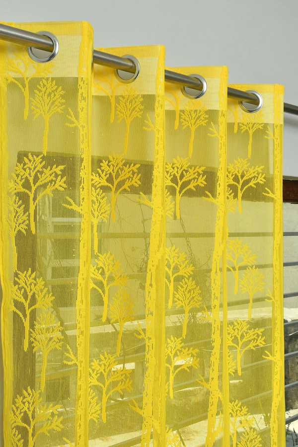 Tanishka fab Semi Transparent  Net Curtains (florel Design ,Yellow) Pack of 2 - Window (4x5 feet)