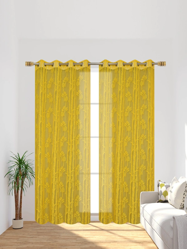 Tanishka fab Semi Transparent  Net Curtains (florel Design ,Yellow) Pack of 2 - Window (4x5 feet)