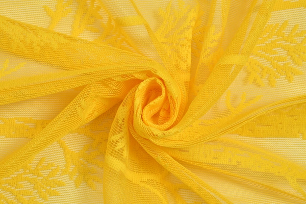 Tanishka fab Semi Transparent  Net Curtains (florel Design ,Yellow) Pack of 2 - Window (4x5 feet)