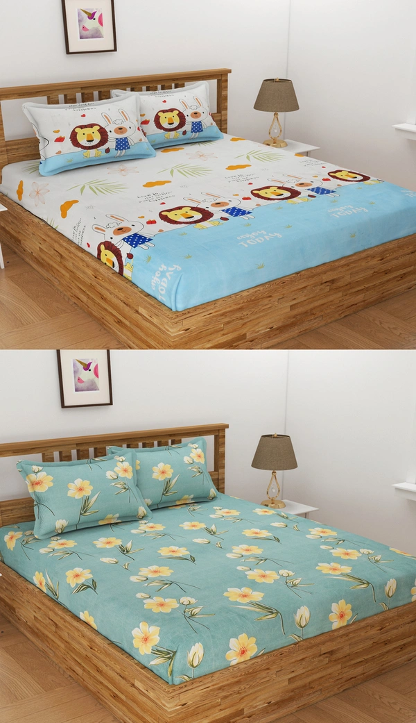 Tanishka Fabs 140 TC Microfiber 3D Printed  Double Bedsheet  Pack of 2 ( 2 Double Bedsheet with 4 pillow cover) - Double Bedsheet