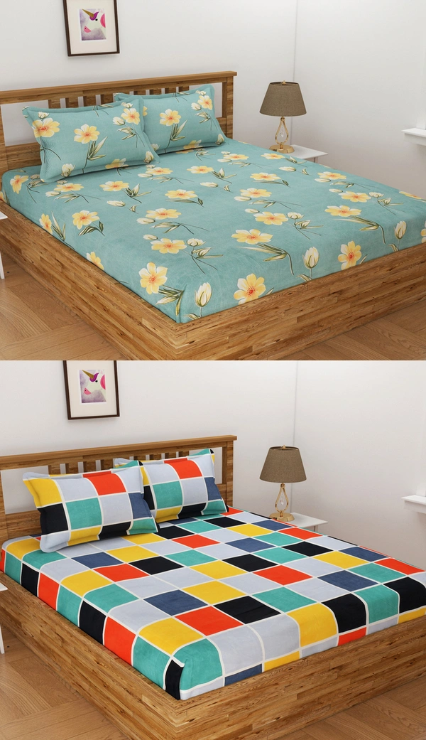 Tanishka Fabs 140 TC Microfiber 3D Printed  Double Bedsheet  Pack of 2 ( 2 Double Bedsheet with 4 pillow cover) - Double Bedsheet