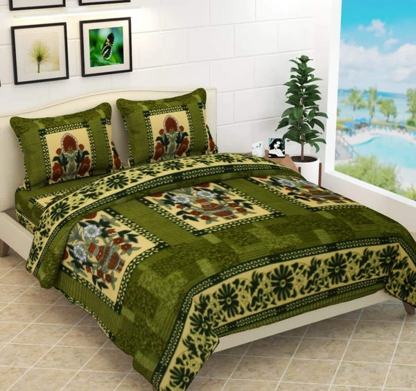 Tanishka Fabs 220 TC Woollen, Warm Double Geometric Flat Bedsheet for winter (Pack of 1, Green)