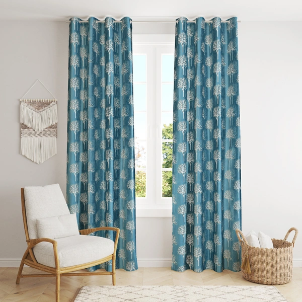 Tanishka Fabs Polyester Eyelet Aqua Designer Print curtains Pack of 2 - Window (4x5 Feet)
