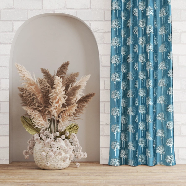 Tanishka Fabs Polyester Eyelet Aqua Designer Print curtains Pack of 2 - Window (4x5 Feet)