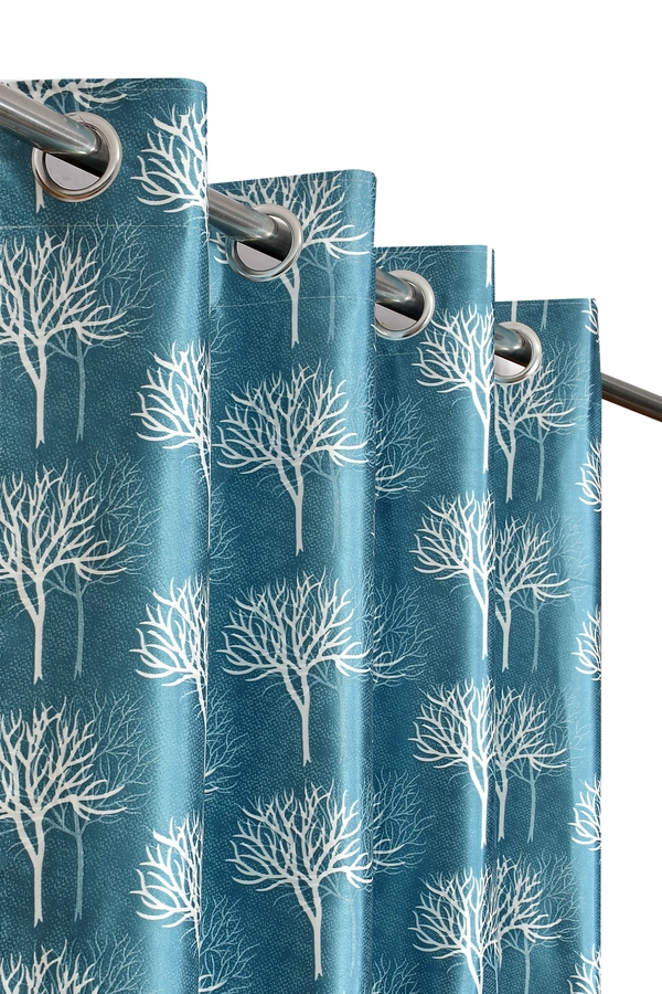 Tanishka Fabs Polyester Eyelet Aqua Designer Print curtains Pack of 2 - Window (4x5 Feet)