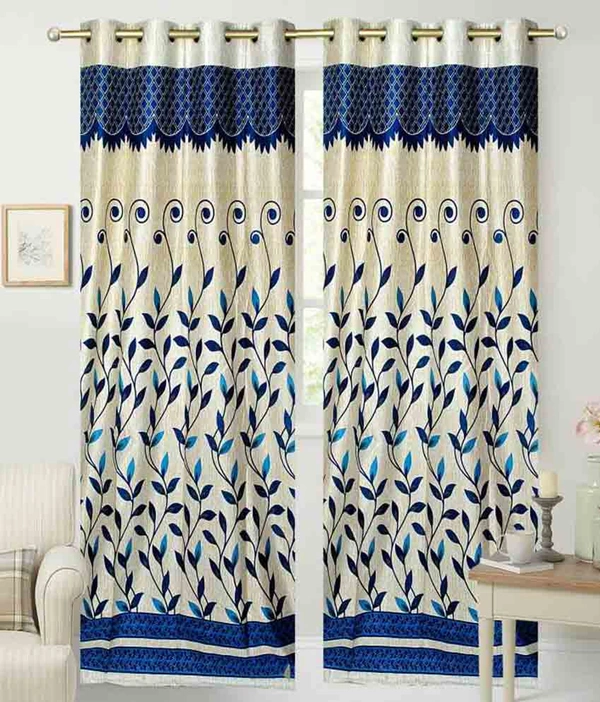 Tanishka Fabs polyester Eyelet Blue Panal Printed Design curtains Pack of 2 - Window (4x5 feet)