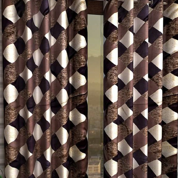 Tanishka Fabs polyester Eyelet Brown Suprimo Check Printed Design curtains Pack of 2 - Window (4x5 Feet)