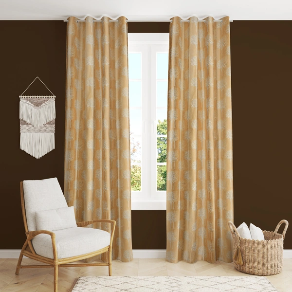 Tanishka Fabs Polyester Eyelet  Cream Designer Print curtains Pack of 2 - Window (4x5 Feet)