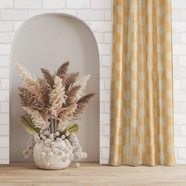 Tanishka Fabs Polyester Eyelet  Cream Designer Print curtains Pack of 2 - Window (4x5 Feet)
