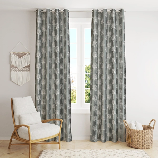 Tanishka Fabs Polyester Eyelet  Gray Designer Print curtains Pack of 2 - Window (4x5 Feet)