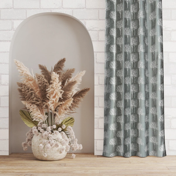 Tanishka Fabs Polyester Eyelet  Gray Designer Print curtains Pack of 2 - Window (4x5 Feet)