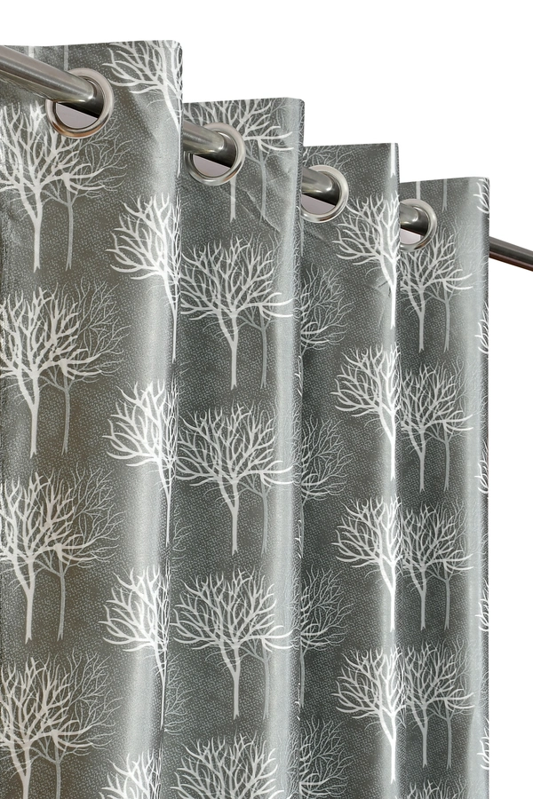 Tanishka Fabs Polyester Eyelet  Gray Designer Print curtains Pack of 2 - Window (4x5 Feet)