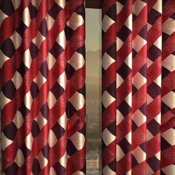 Tanishka Fabs polyester Eyelet Maroon Check Printed Design curtains Pack of 2 - Window (4x5 Feet)