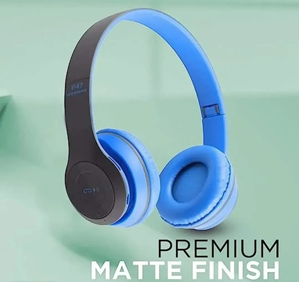 Poltron P47 Wireless Bluetooth Portable Sports Headphone With Microfone,stereo FM Memory Card Support. High Bass - Blue, Freesize