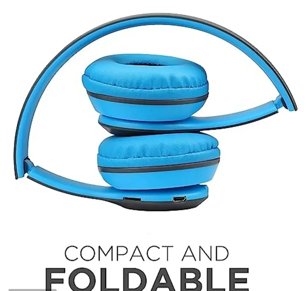 Poltron P47 Wireless Bluetooth Portable Sports Headphone With Microfone,stereo FM Memory Card Support. High Bass - Blue, Freesize