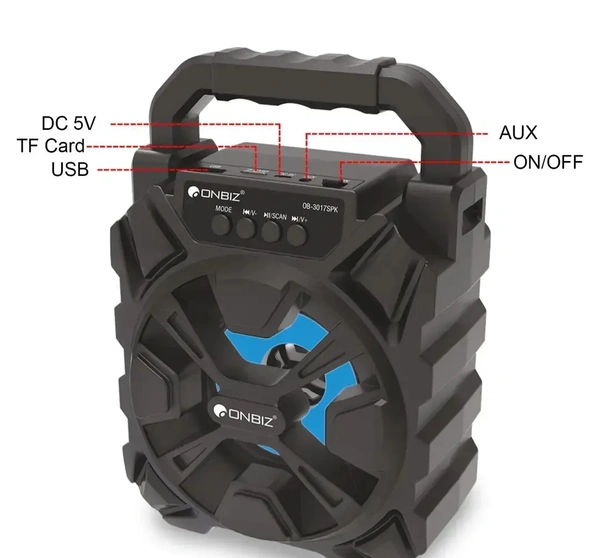 Onbiz Bass Boosted Bluetooth Speaker. FM, USB,Microsd Support. Heavy Loud. - Black, Free Size