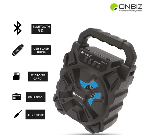 Onbiz Bass Boosted Bluetooth Speaker. FM, USB,Microsd Support. Heavy Loud. - Black, Free Size