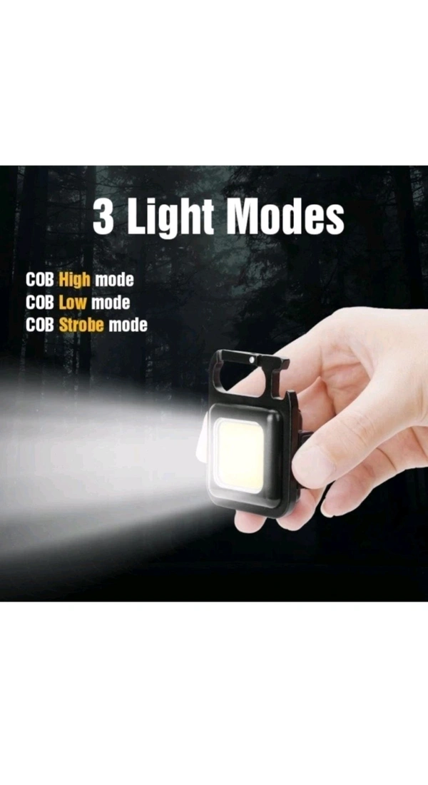 Miniature Power Key Chain Light With Bottle Opener, 3 Lights Modes,Rechargable Type C,Magnetic Holder and Folding Bracket Chain.   - Black, Freesize