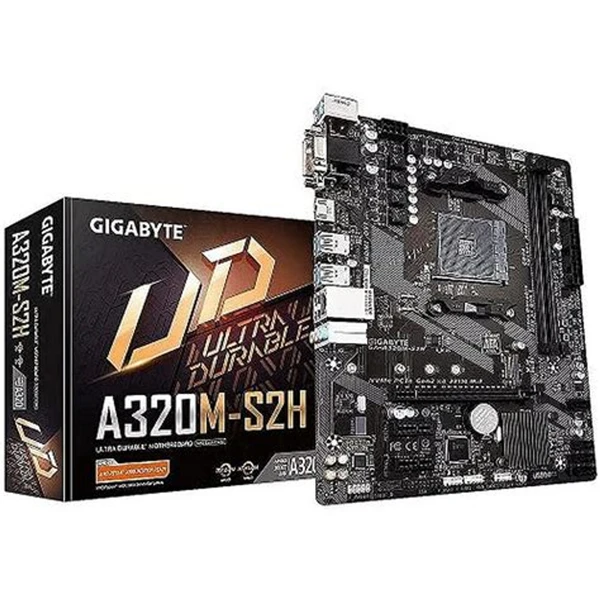 GIGABYTE AMD A320, AM4 Socket,Ultra Durable Motherboard with Fast Onboard Storage with NVMe,PCIe Gen3 x4 110mm M.2, 4K Ultra HD Support (GA-A320M-S2H)