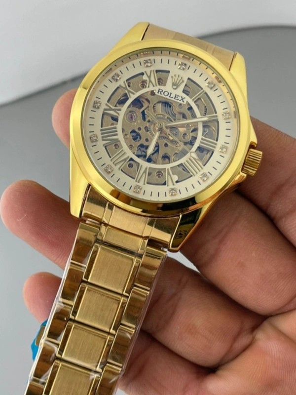 Analog Golden Rolex Skeleton Watch Automatic  - Yellow